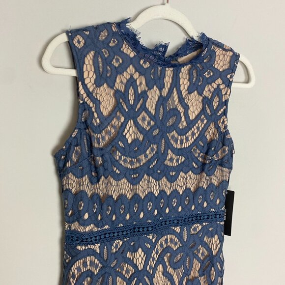 Lulus Adra Dusty Blue Lace Midi Dress Womens Medium Sheath - Picture 3 of 9